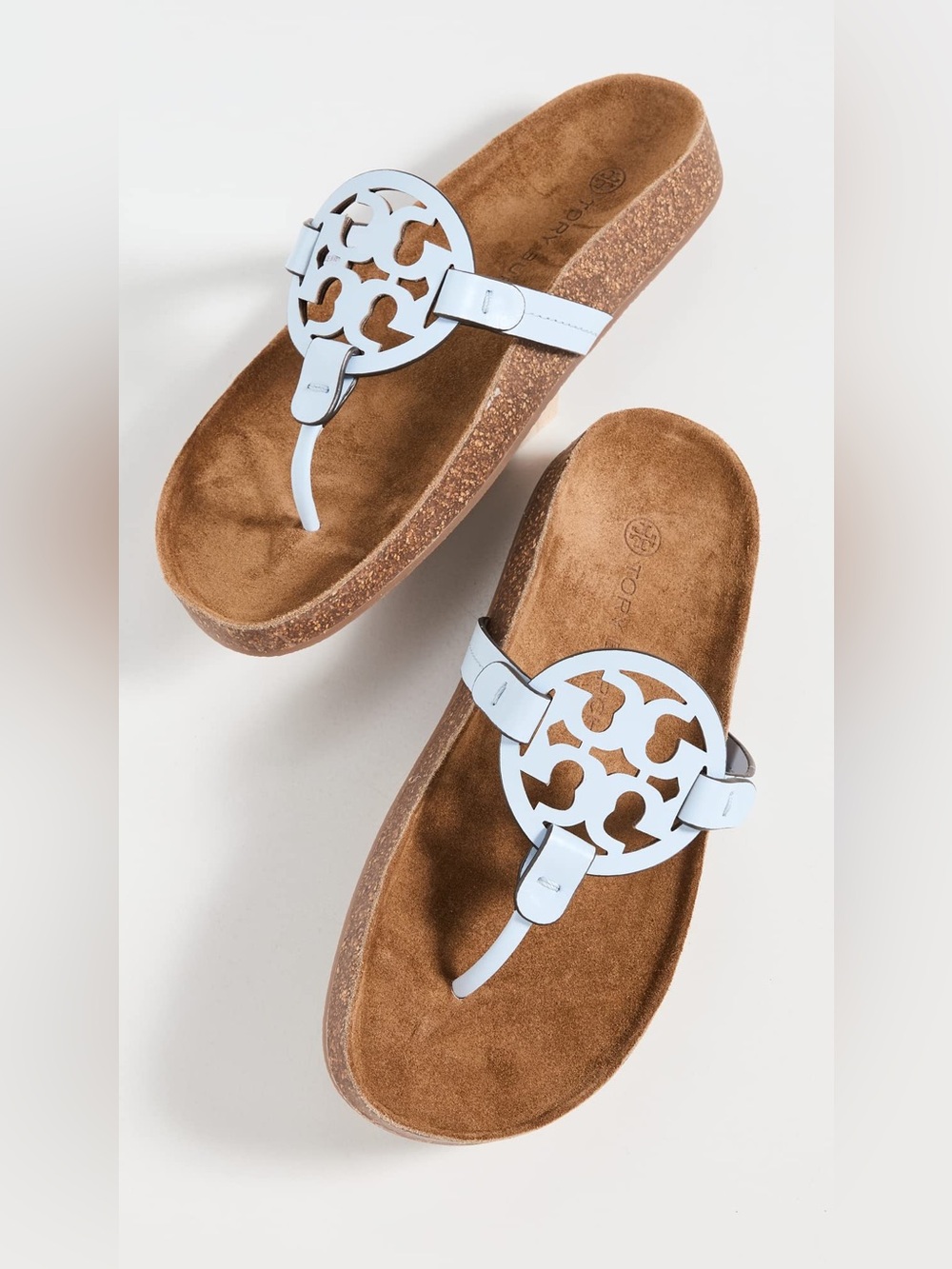 Tory Burch Light Blue Leather Logo Toe-Post Sandals 7